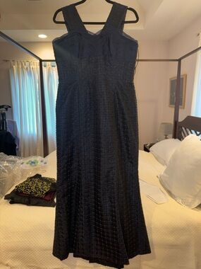 Carolina Herrera Black Sleeveless Maxi Dress with Textured Lace